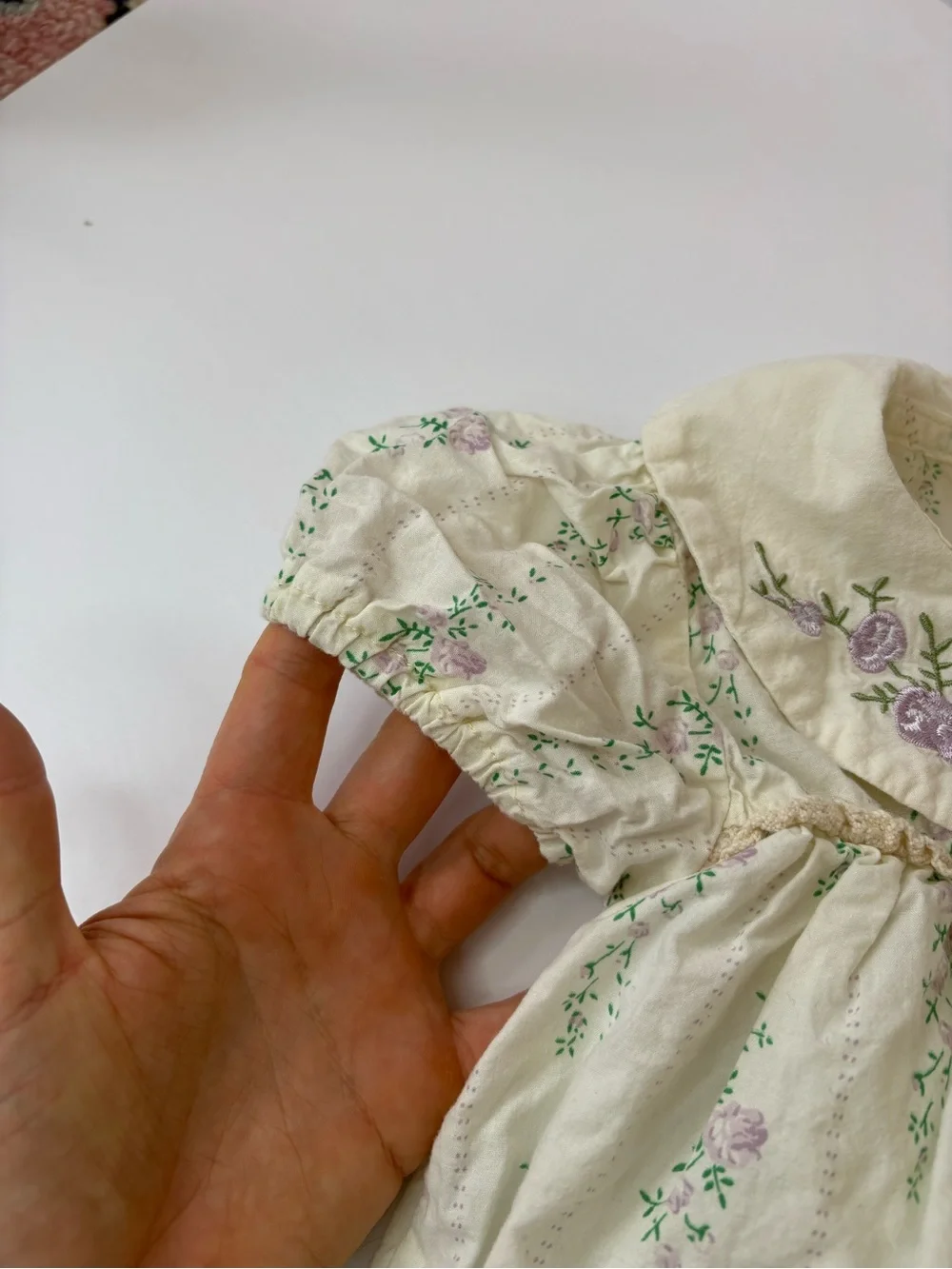 Summer Babygirl Cream Purple Embroidery Floral Short Sleeve Thin bodysuit 12/24M